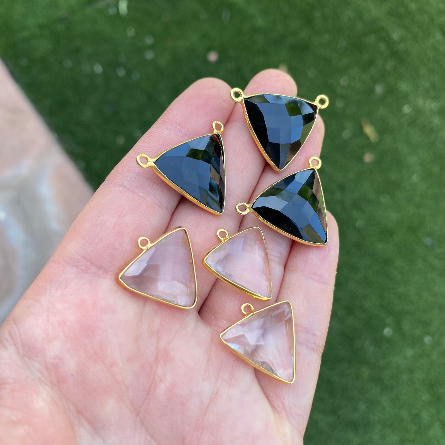Black onyx and quartz gold plated connectors/pendants