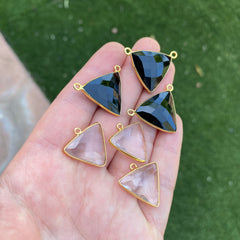 Black onyx and quartz gold plated connectors/pendants