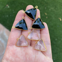 Black onyx and quartz gold plated connectors/pendants