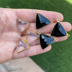 Black onyx and quartz gold plated connectors/pendants