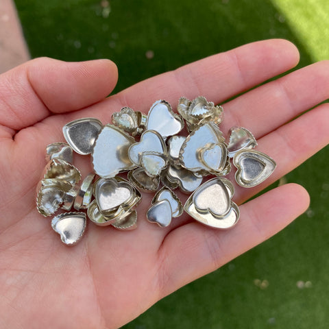 Sterling silver heart bezel cups